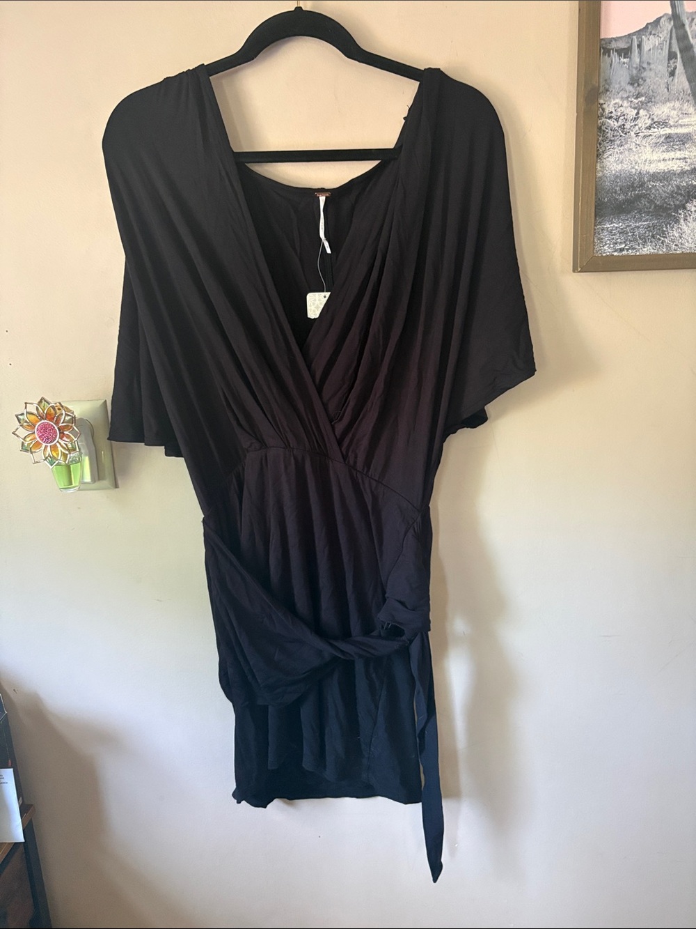 NWT Free People Black Wrap Mini Dress Size Small Beach Resortwear